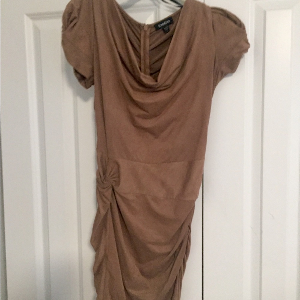 Faux suede camel brown.